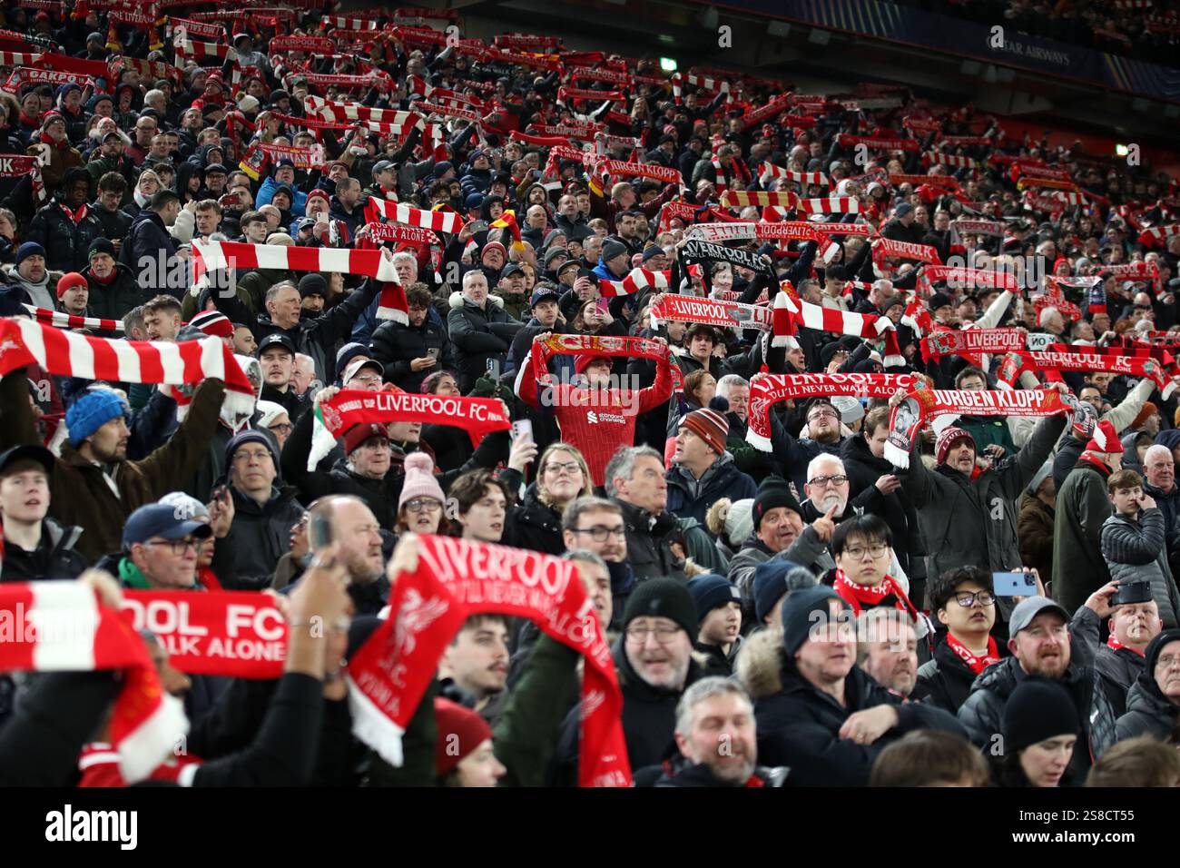 Liverpool, England, 21st January 2025. Liverpool fans prior to the UEFA