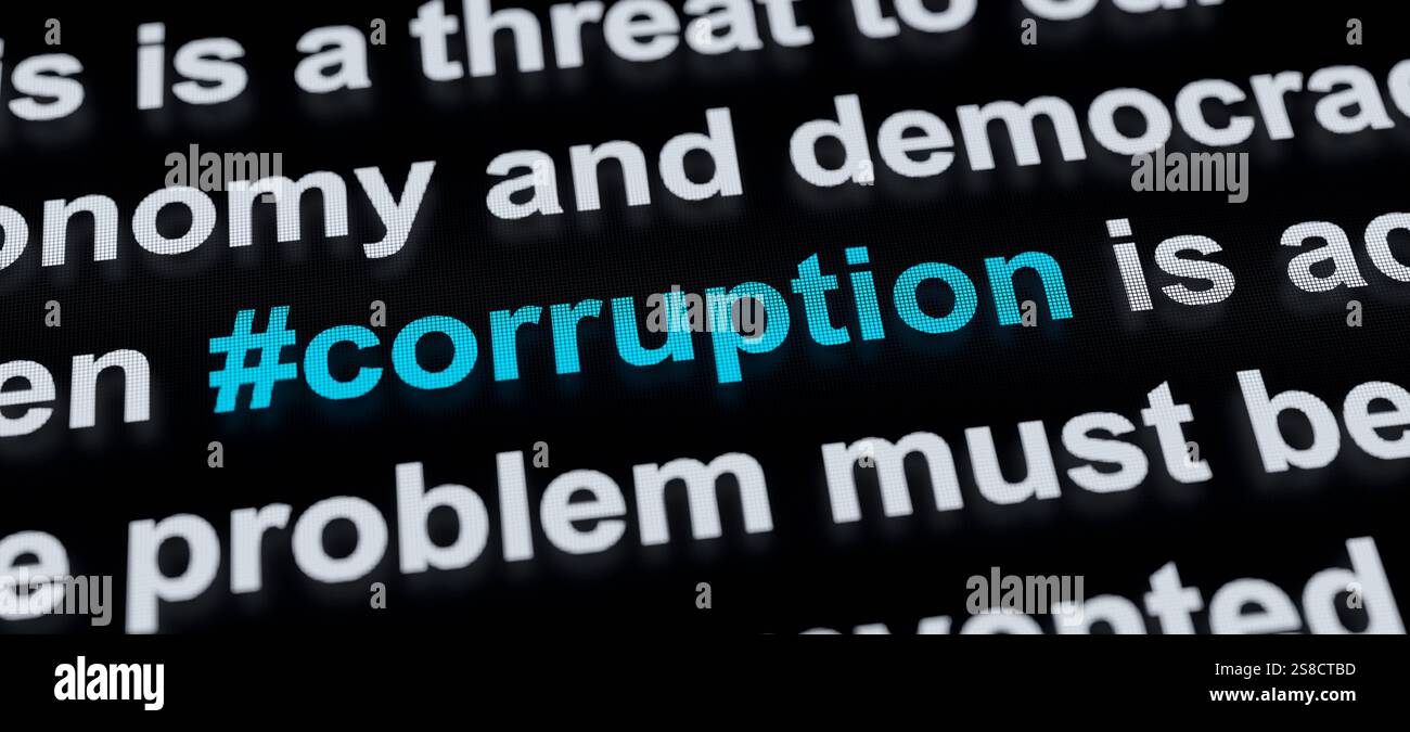 Corruption, hashtag or posting on social media, texts or the breaking ...
