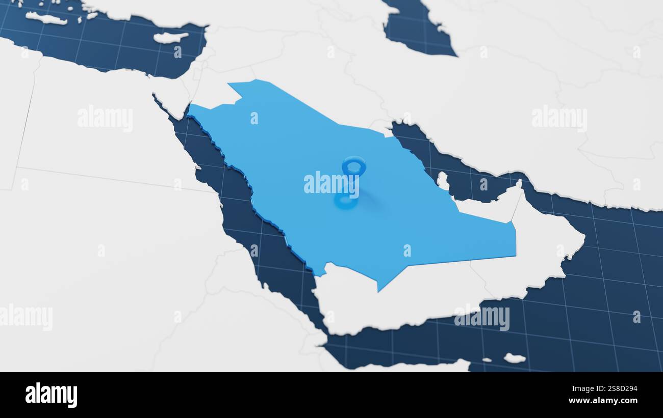 Blue Saudi Arabia 3d map with pointer pin surrounded with other ...