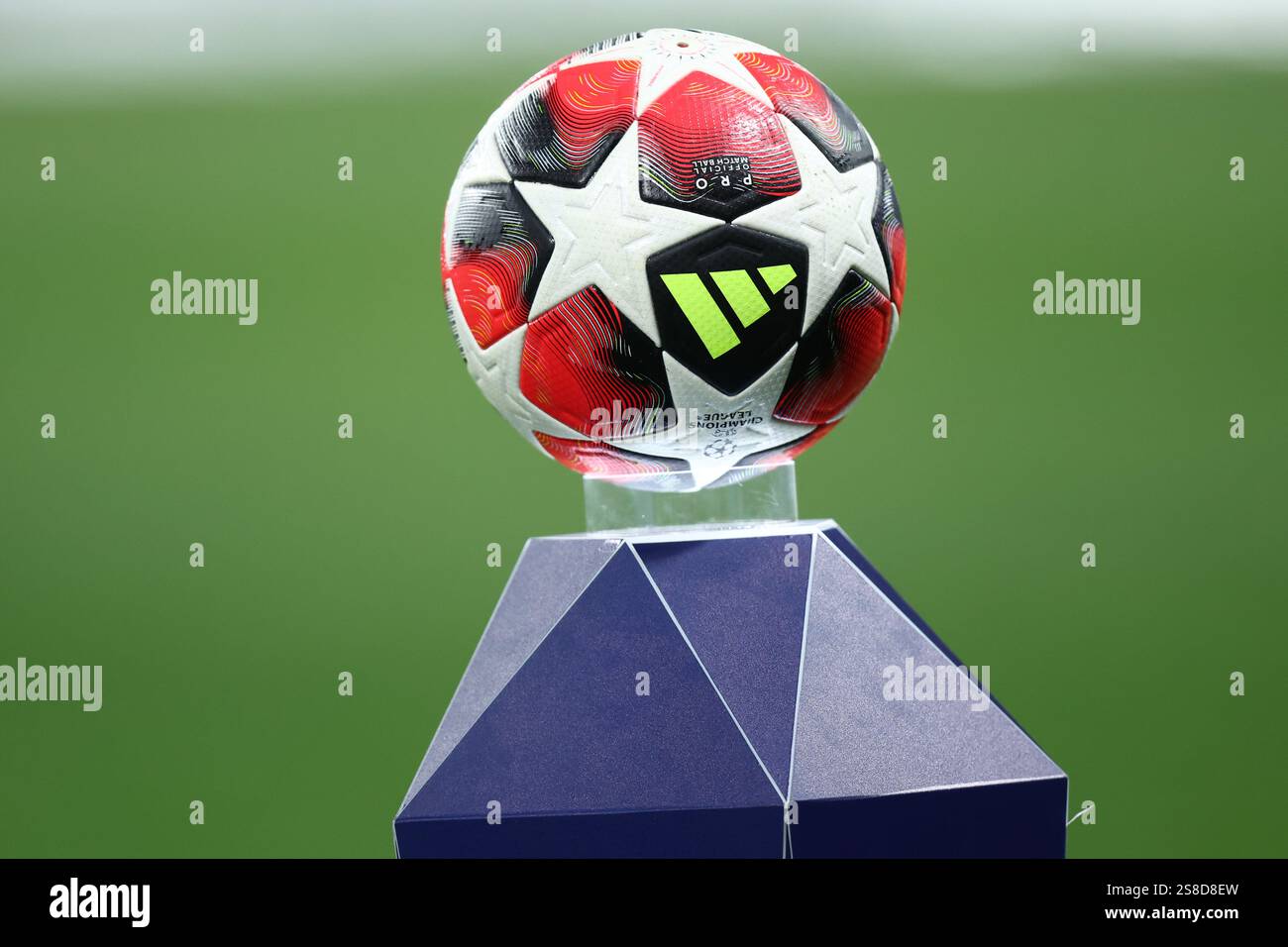 The official Adidas UCL third pro match ball is seen prior to the UEFA