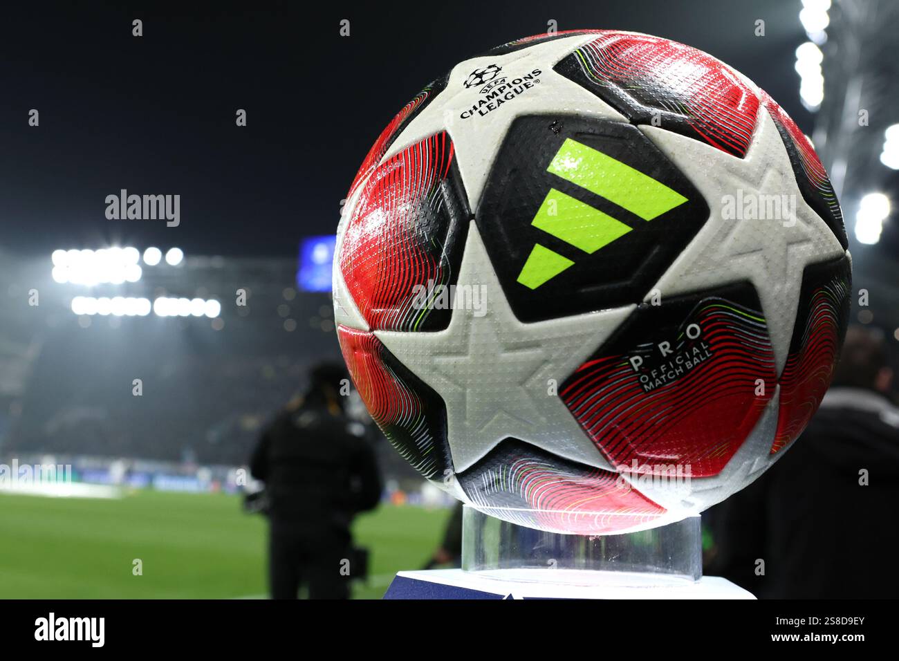 The official Adidas UCL third pro match ball is seen prior to the UEFA