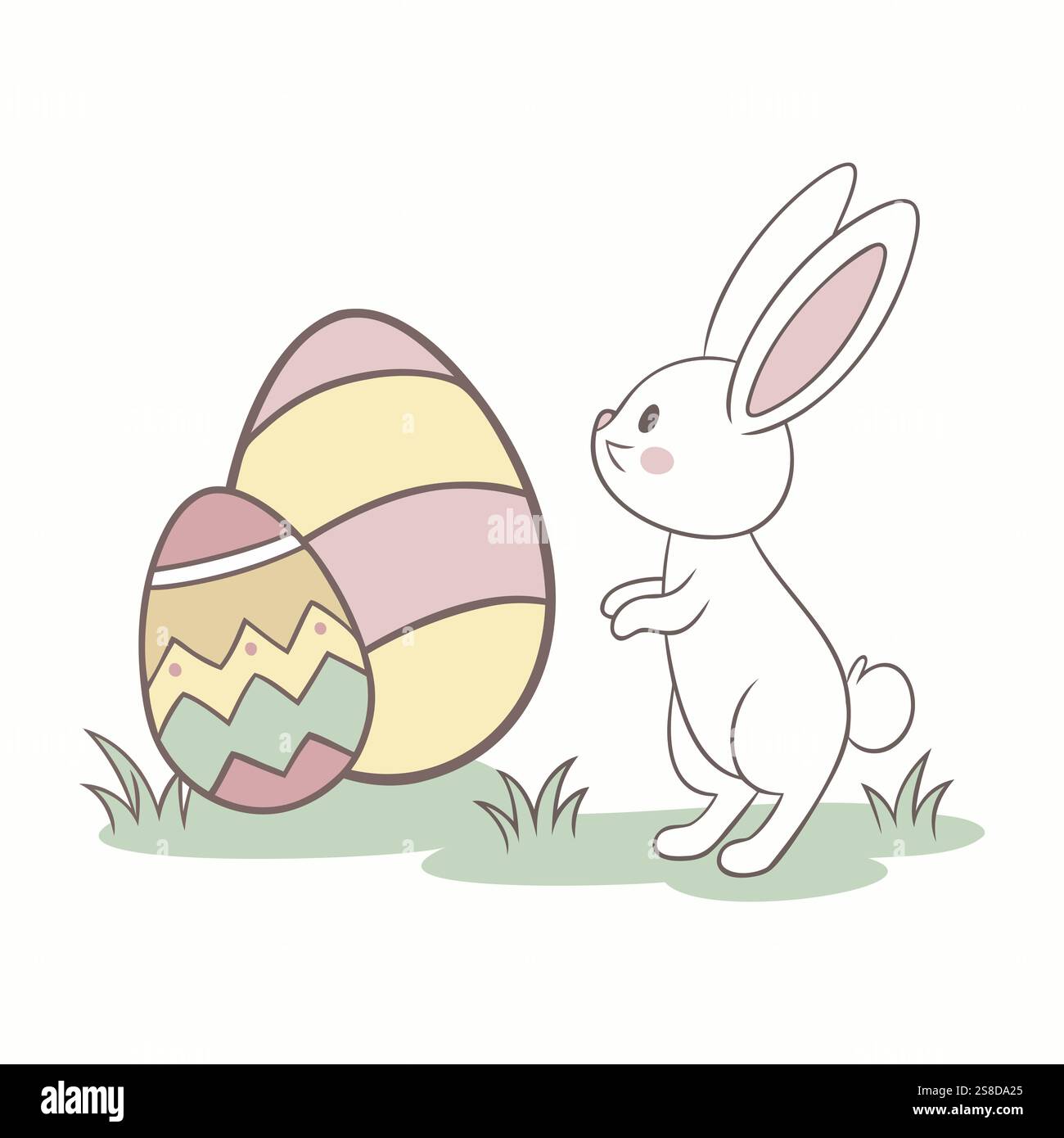 Happy Easter poster with eggs and bunny. Decorated eggs and bunny in ...