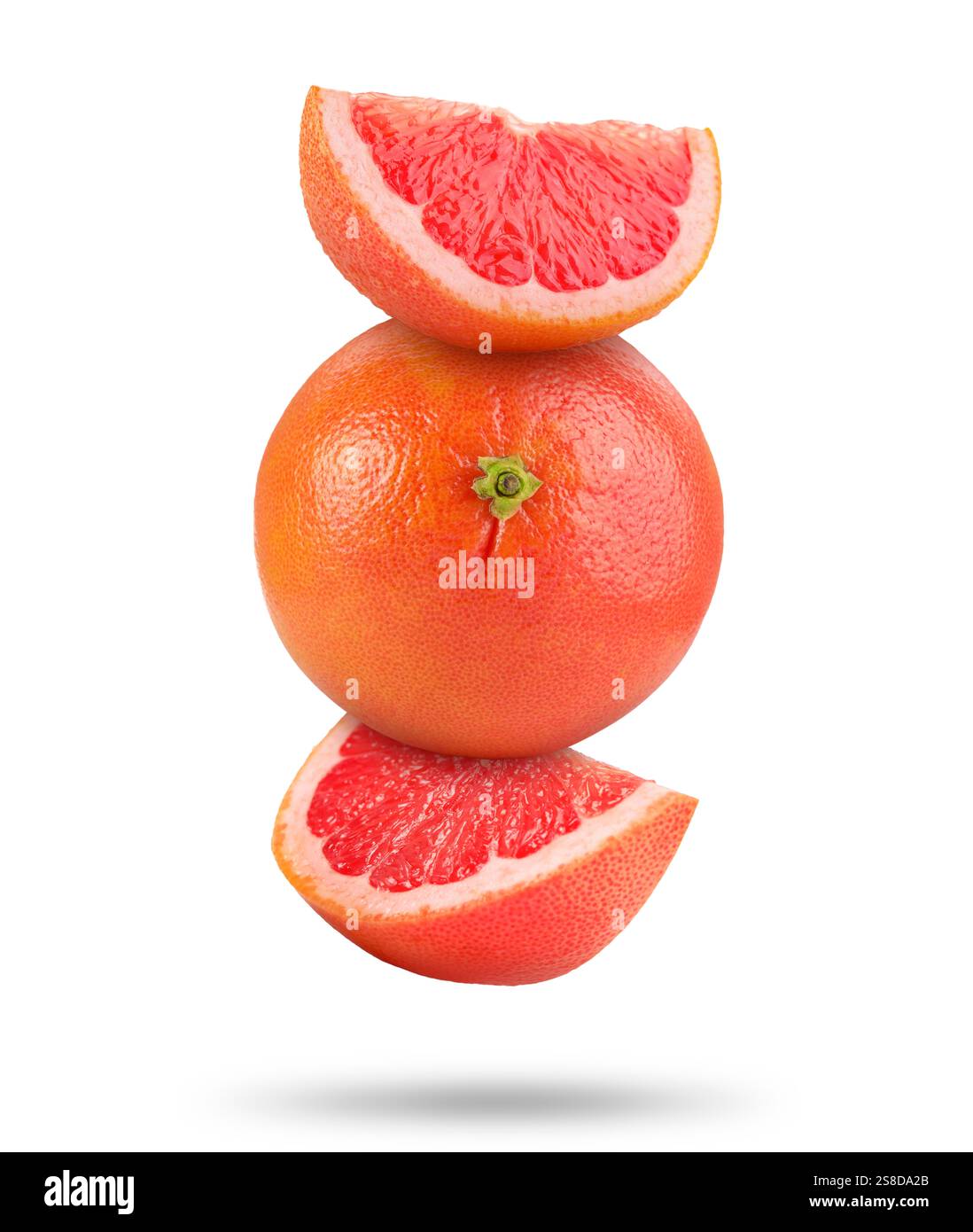 Fresh grapefruits in air on white background Stock Photo