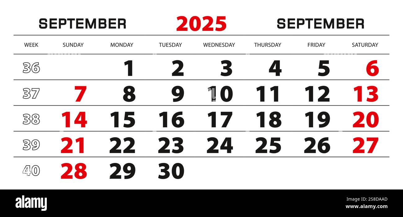 Wall calendar 2025 for september, week start from sunday. Block size ...