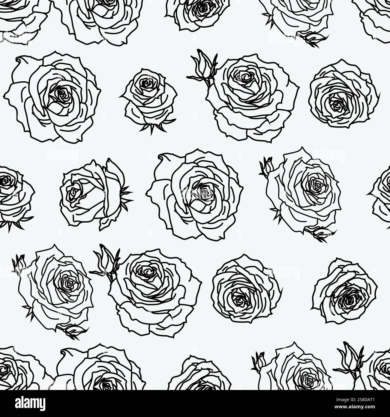 Seamless pattern with hand drawn rose flowers. Vector floral background ...