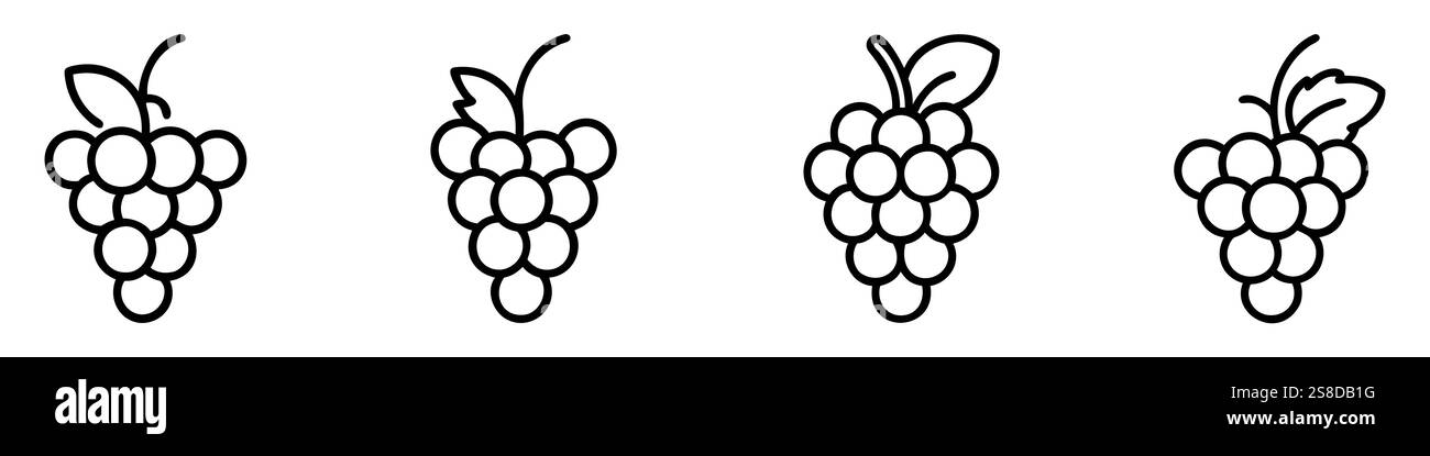 Grape icons set. Minimalist line drawing of a grape. Vector ...