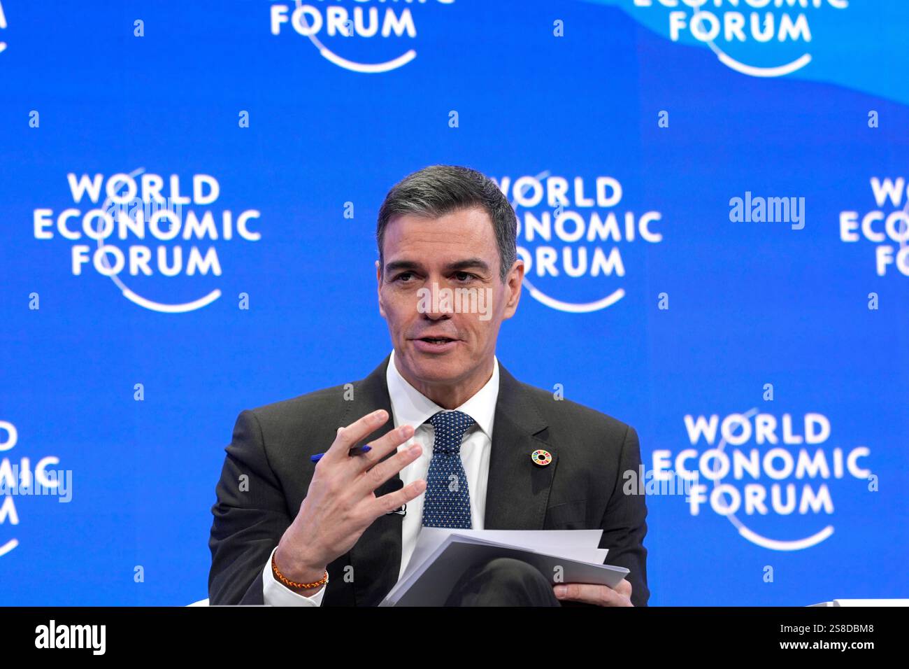 Prime Minister of Spain Pedro Sanchez speaks at the Annual Meeting of World Economic Forum in