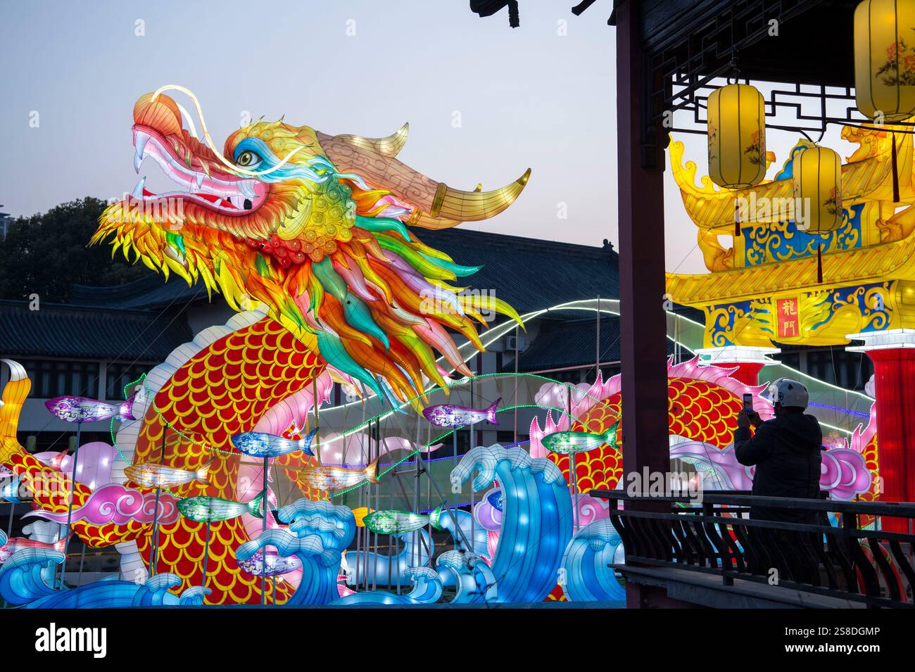 HAIAN, CHINA JANUARY 22, 2025 Tourists enjoy colorful lanterns at