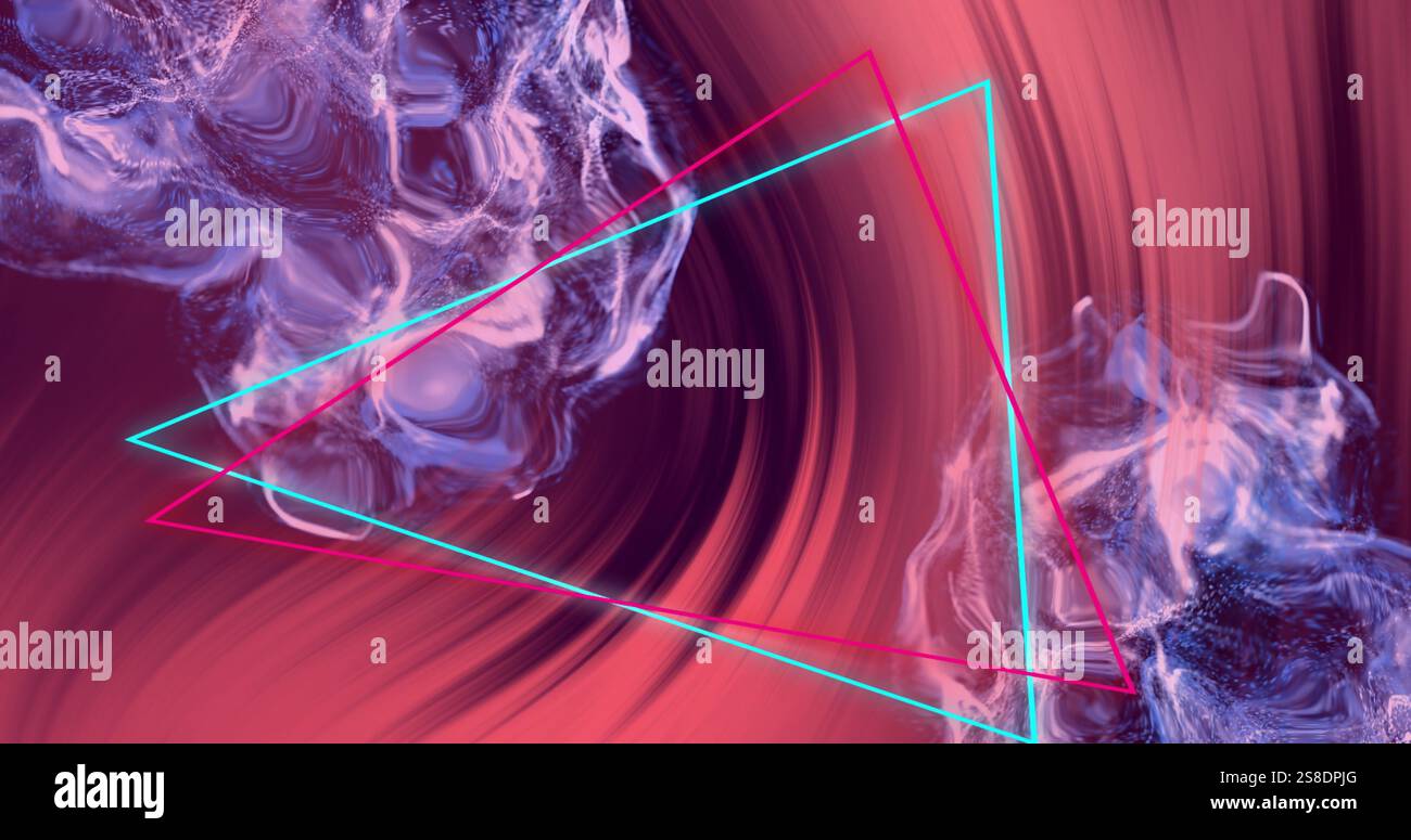 Image of neon pattern over light trails background Stock Photo