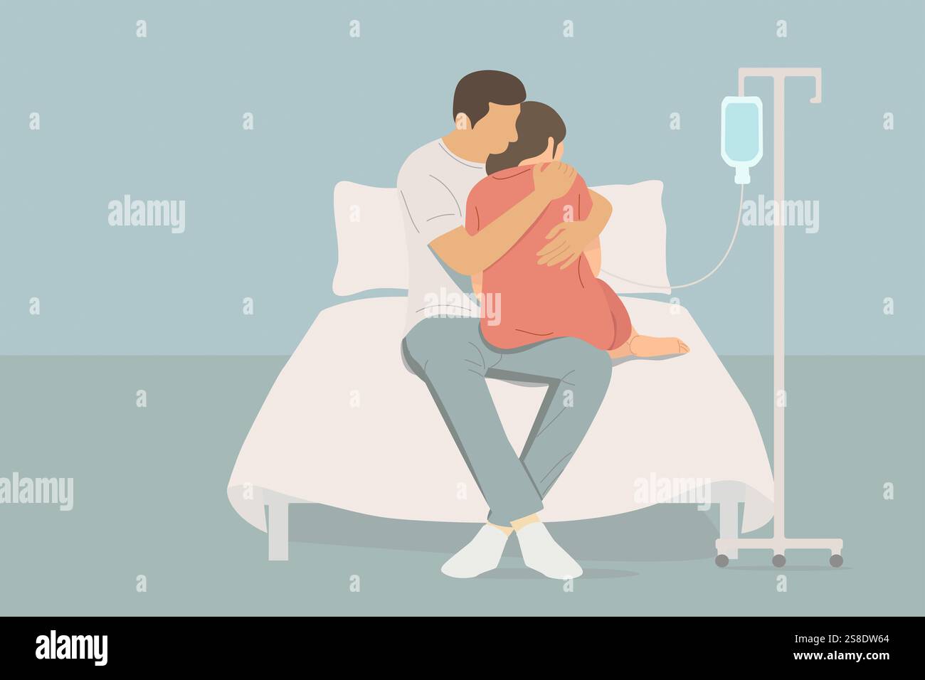 protection concept, health care support, father - mother hug to comfort ...