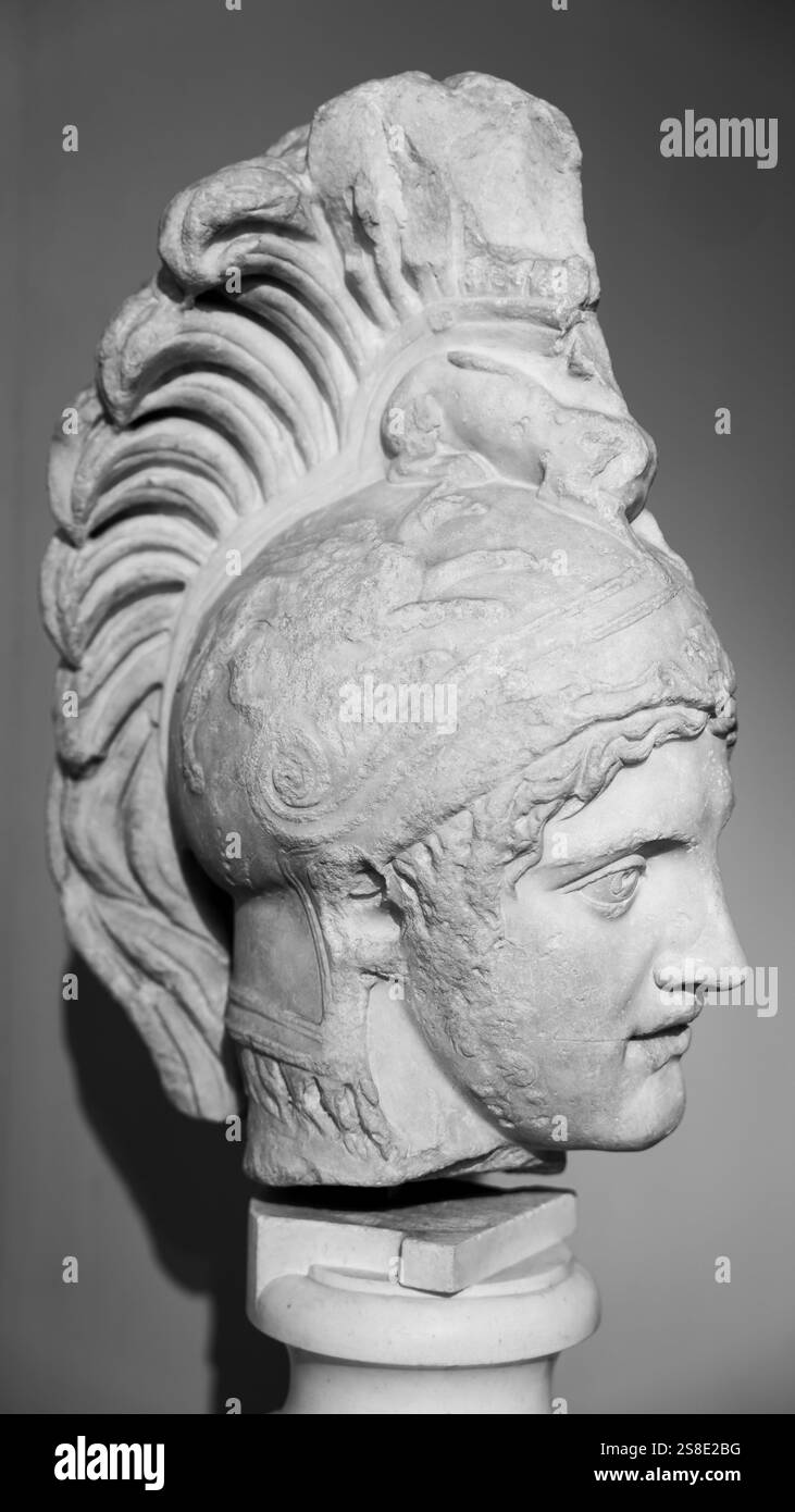Black and white photo of ancient roman statue head portraiting a young ...
