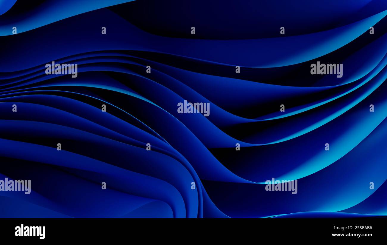 Smooth, flowing blue waves form an abstract background, resembling a ...