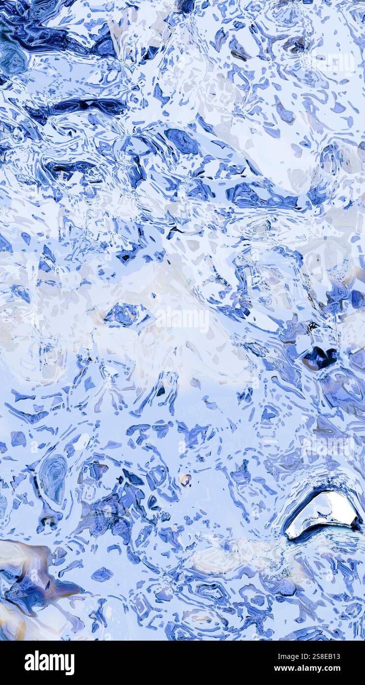 Abstract blue and white water texture with fluid, swirling patterns ...