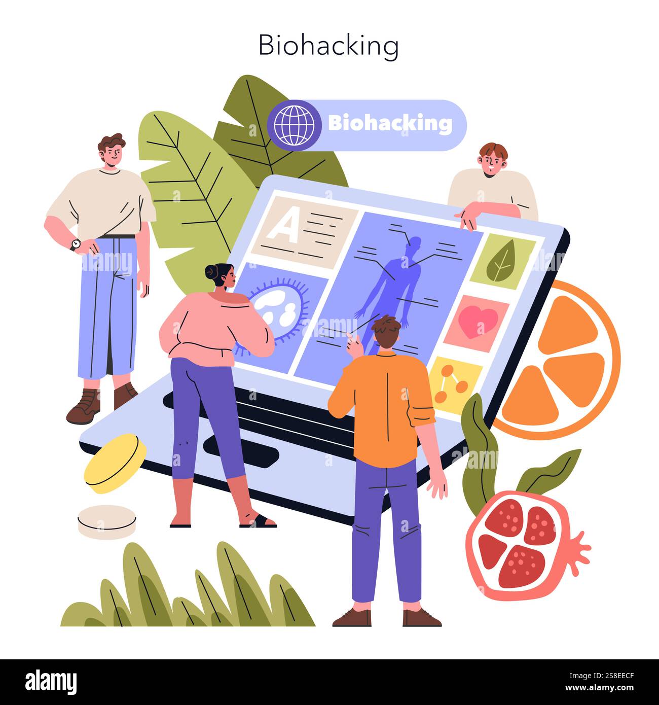 Biohacking concept. Individuals exploring body optimization with modern ...