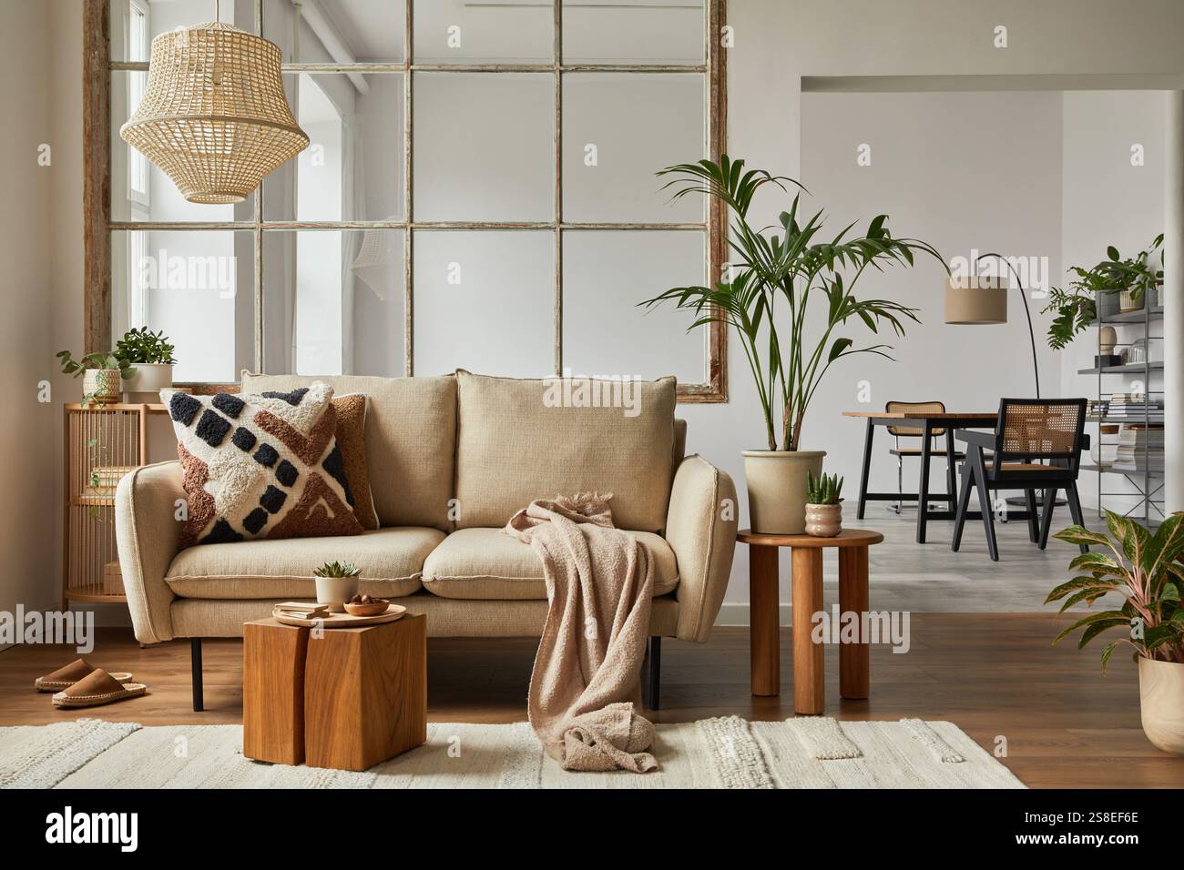 Elegant living room interior design with beige modern sofa, coffee ...