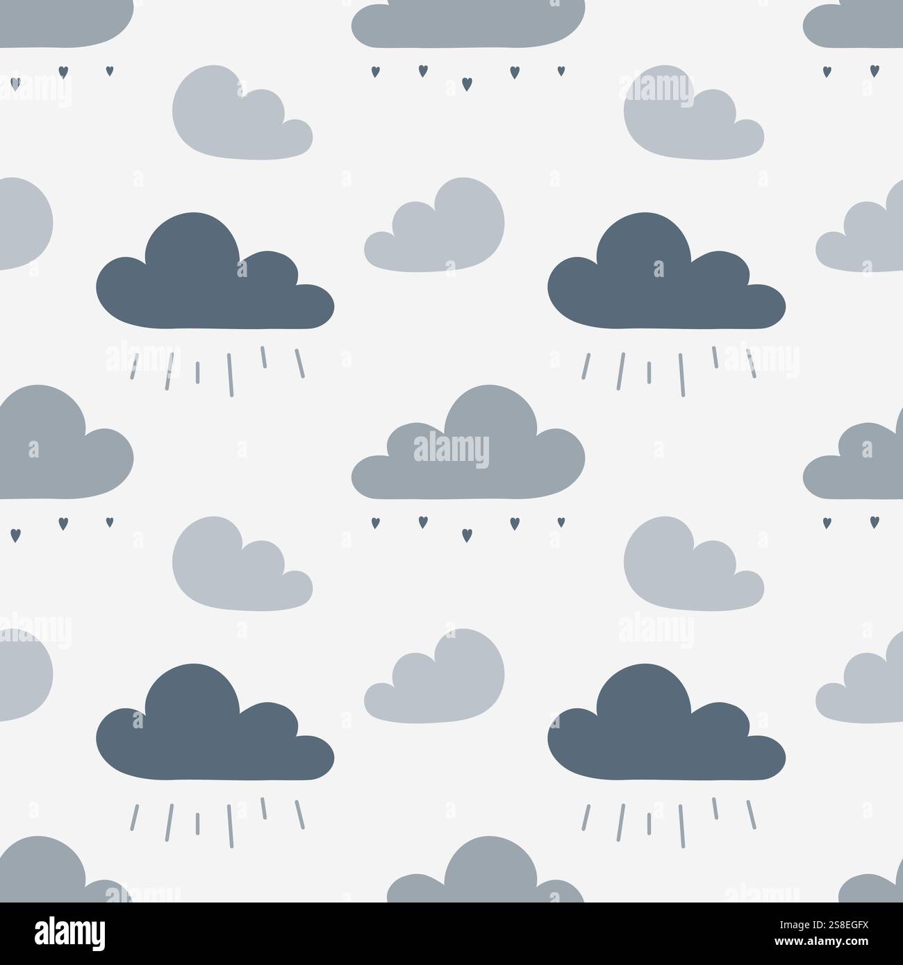 Pattern overcast cloudy weather, sad gray clouds with raindrops. Vector illustration Stock Vector