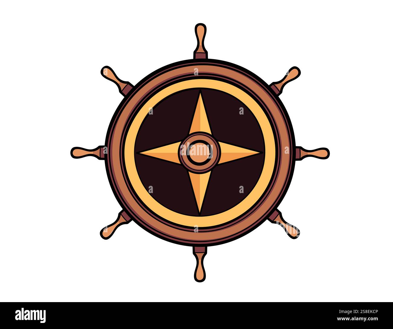 Compass integrated into a ship wheel, with detailed directional ...