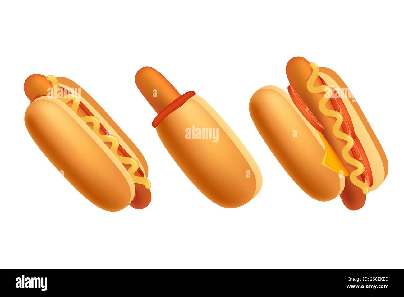 Tasty corn dogs, hot dogs. Great for fast food menus, snack promotions ...