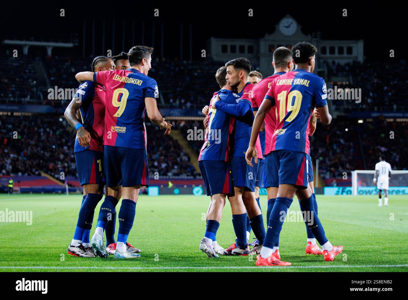 Barcelona, Spain. 1st Oct, 2025. Barcelona players celebrate a goal