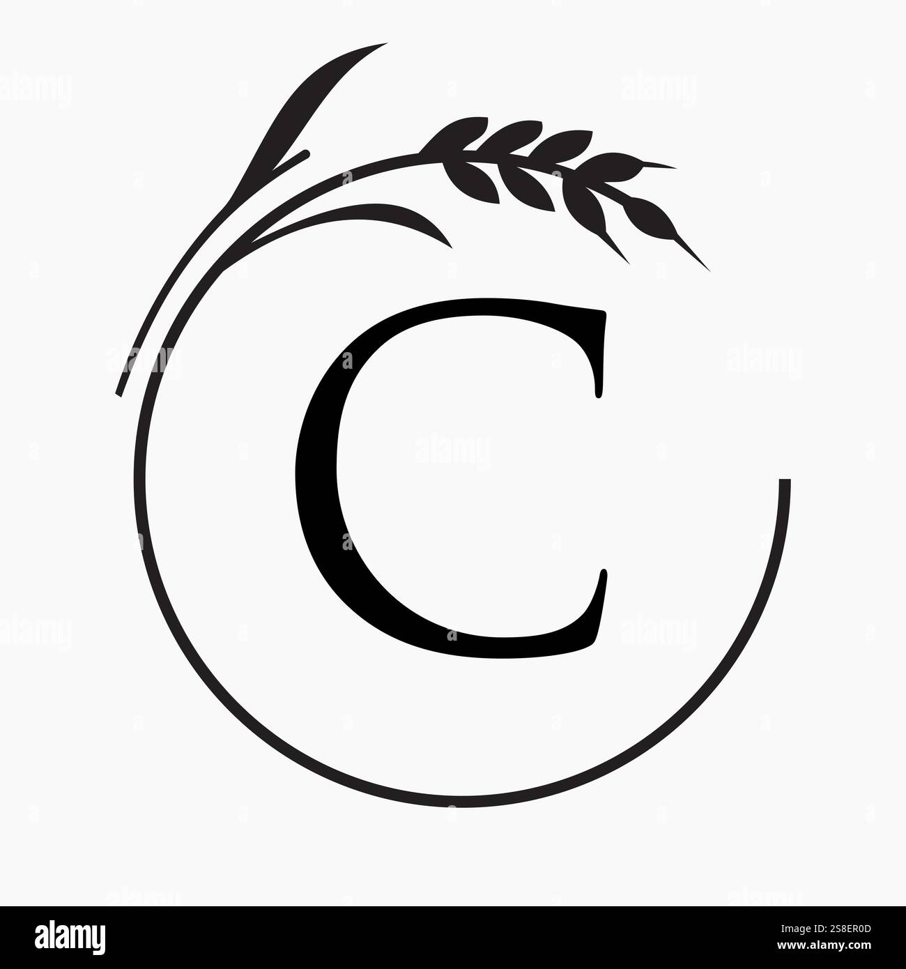 Monogram Letter C Bakery Logo Concept With Grain Wheat Symbol Vector Template Stock Vector
