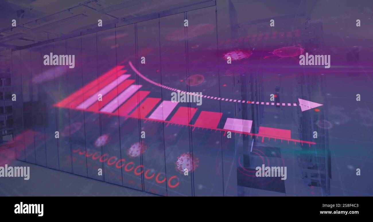 Image of data processing over server room Stock Photo