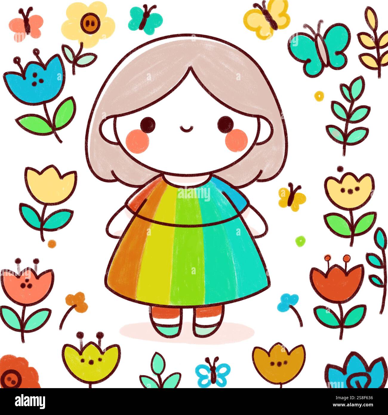 Colorful girl with flowers illustration Stock Photo - Alamy