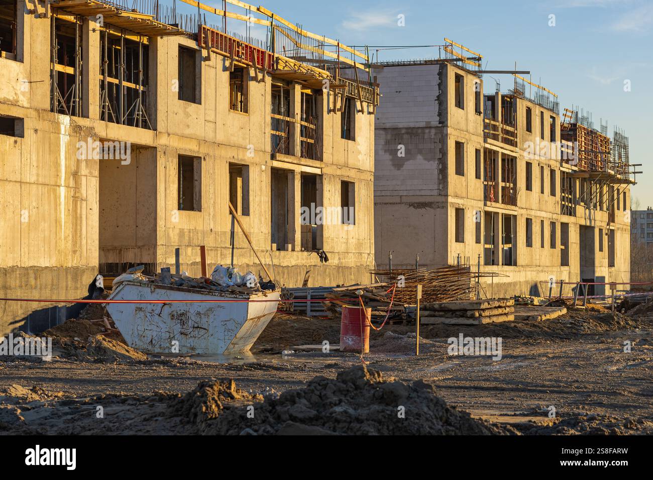Construction site of modern residential buildings under development at ...