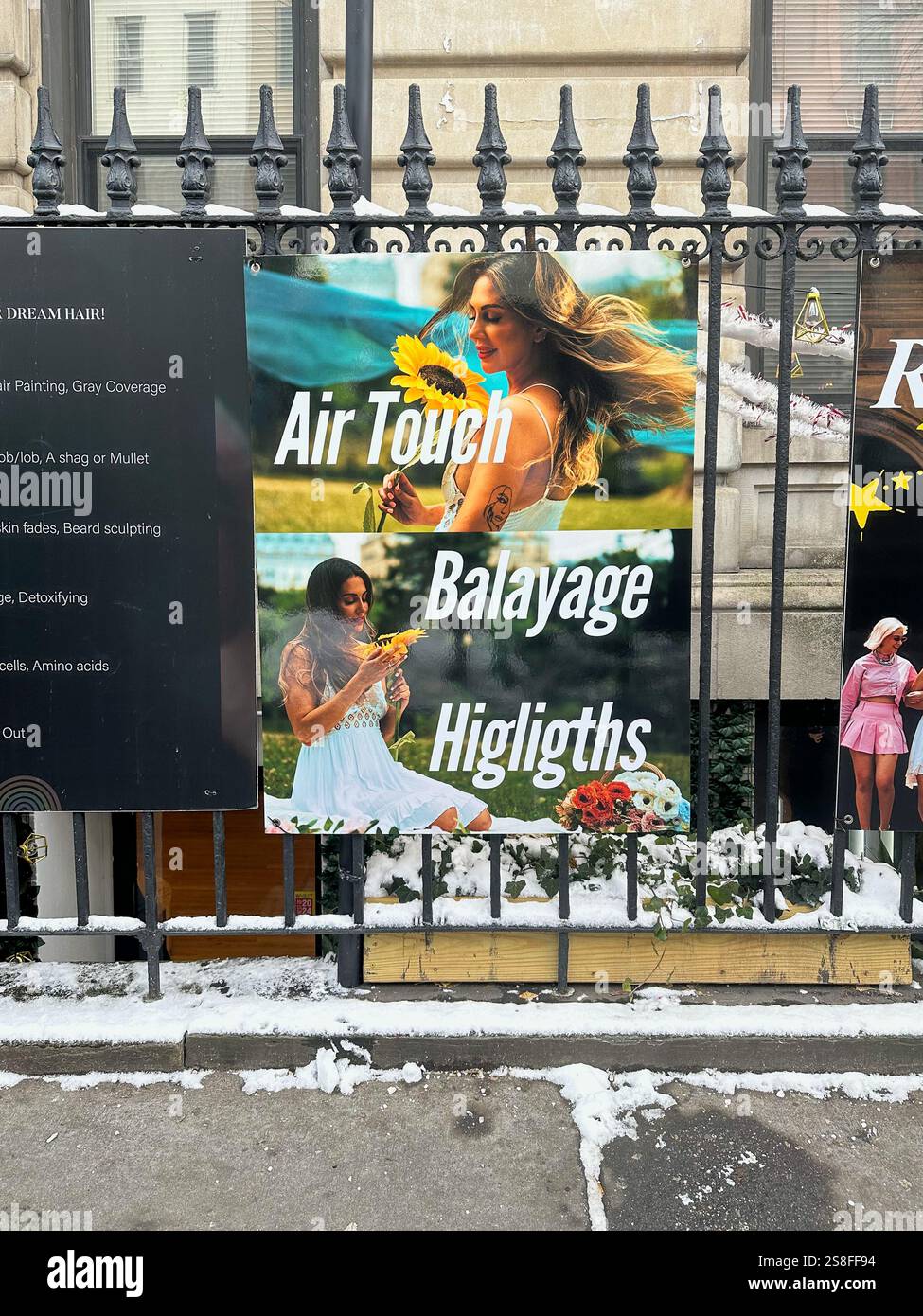 New York, NY - Jan 20, 2025: Typo in salon ad Stock Photo
