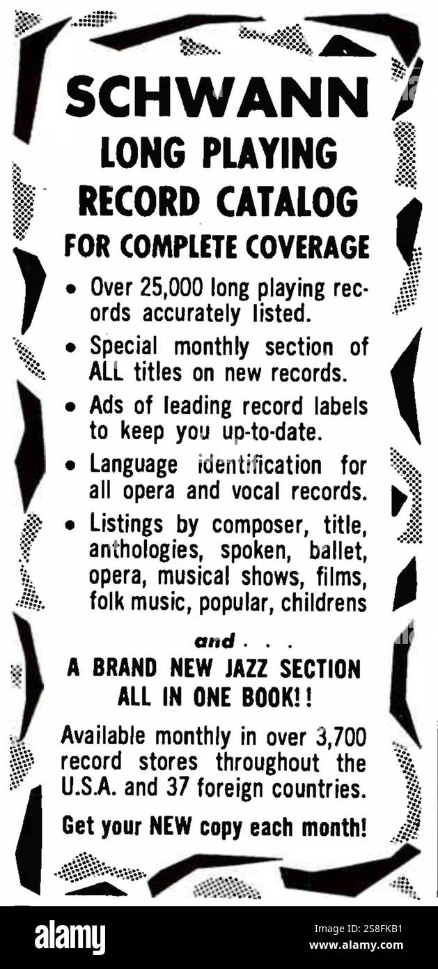 1958 Schwann long playing record catalog ad Stock Photo Alamy