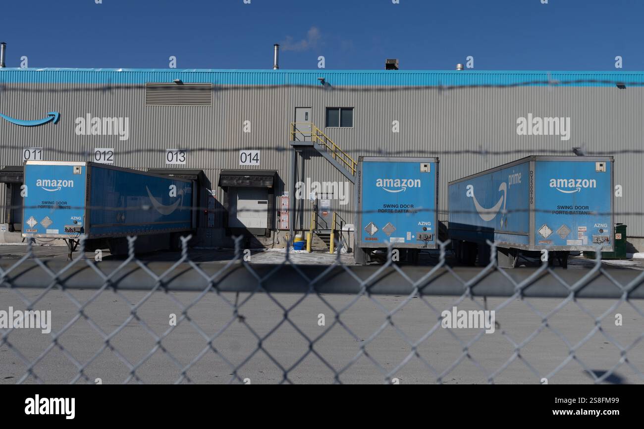 Laval, Canada. 22nd Jan, 2025. Amazon's DXT4 warehouse is seen in Laval ...