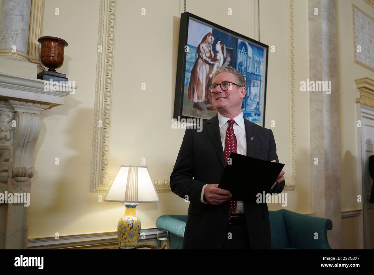 Britain's Prime Minister Keir Starmer addresses guests as he hosts a