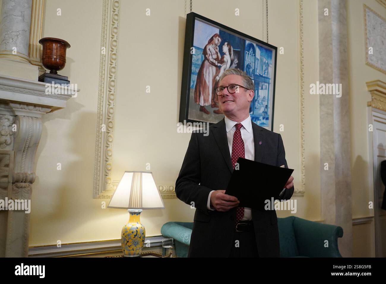 Prime Minister Sir Keir Starmer speaks to guests as he hosts a reception to mark Burns Night, in