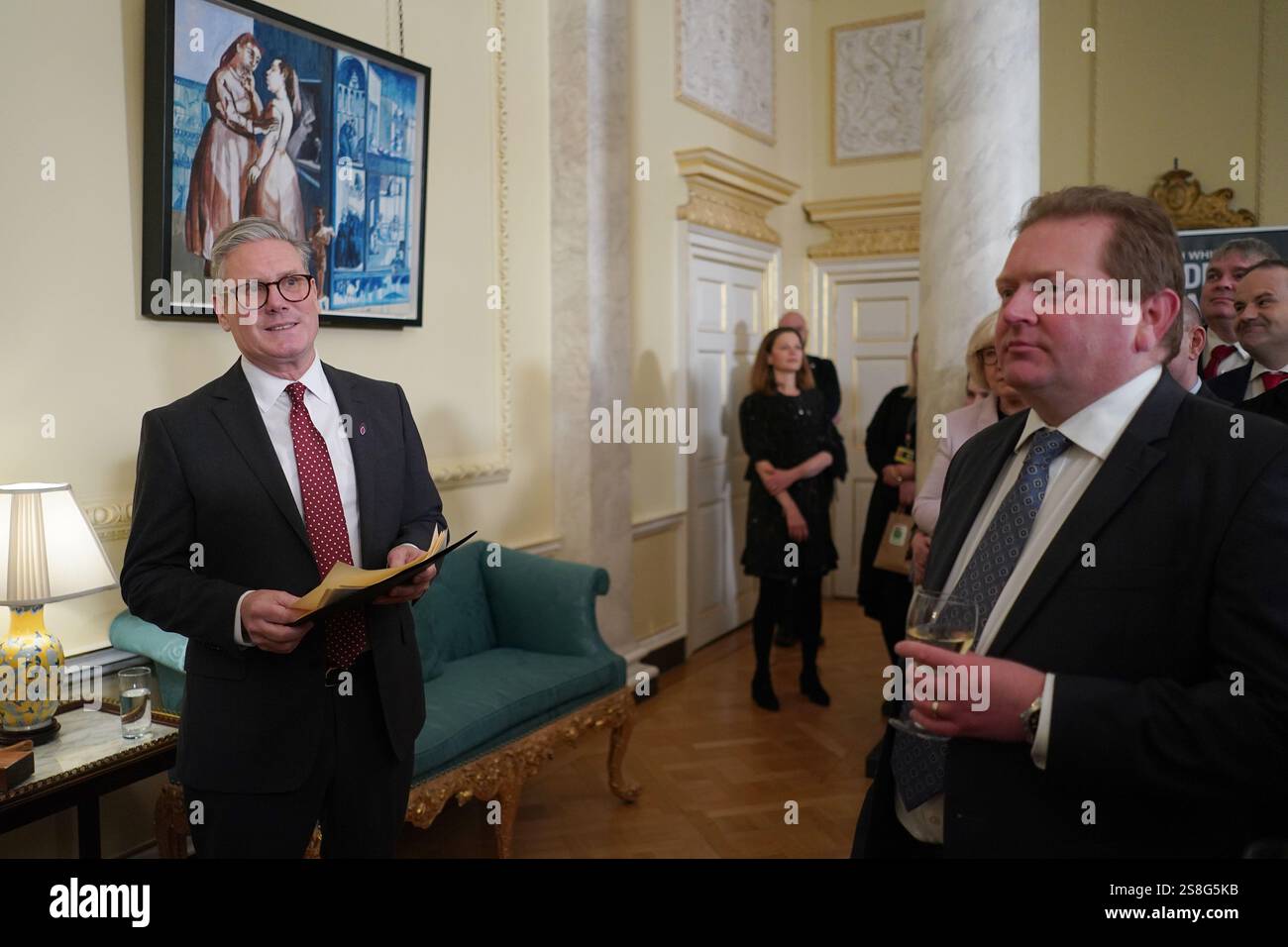 Prime Minister Sir Keir Starmer speaks to guests as he hosts a