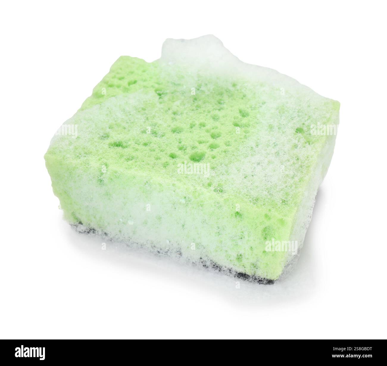 One green sponge with foam isolated on white Stock Photo