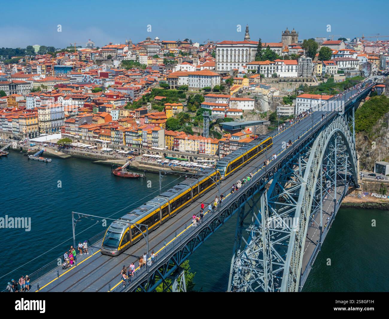 Dom Luís I Bridge over the Douro River as seen from the Mosterio da Serra do Pilar, Vila Nova de Gaia, Portugal. Stock Photo