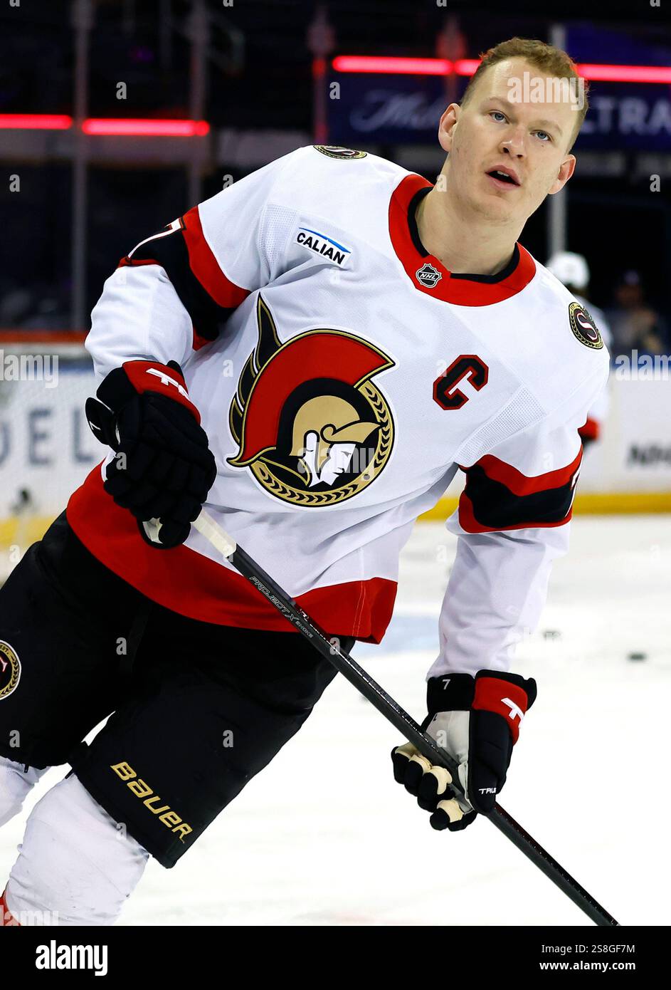 Ottawa Senators left wing Brady Tkachuk (7) skates during warm up ...