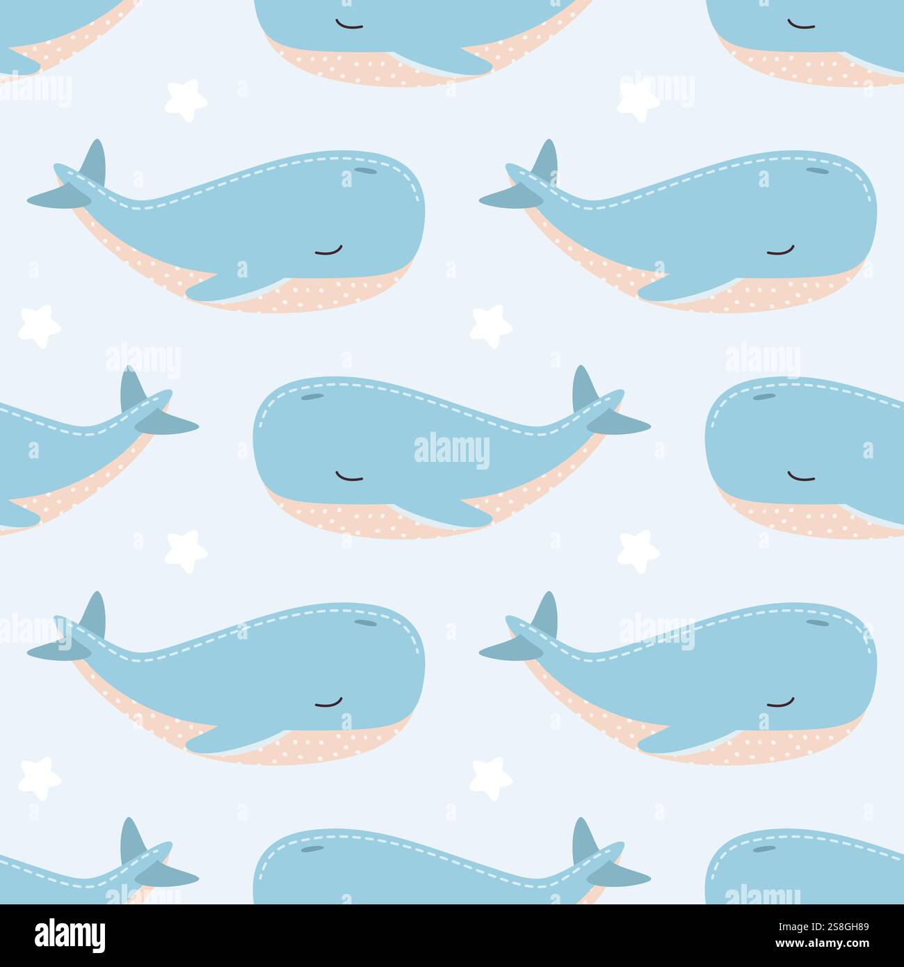 Seamless pattern with whale. Cute childish print. Stock Vector