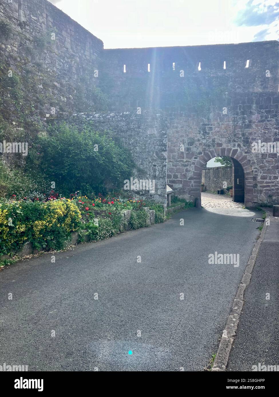 The Pilgrim Gate (Porte St Jacques) seen by Pilgrims arriving in Saint Jean Pied de Port on the Camino de Santiago from Le Puy and beyond. - Smartphone Captured Stock Image