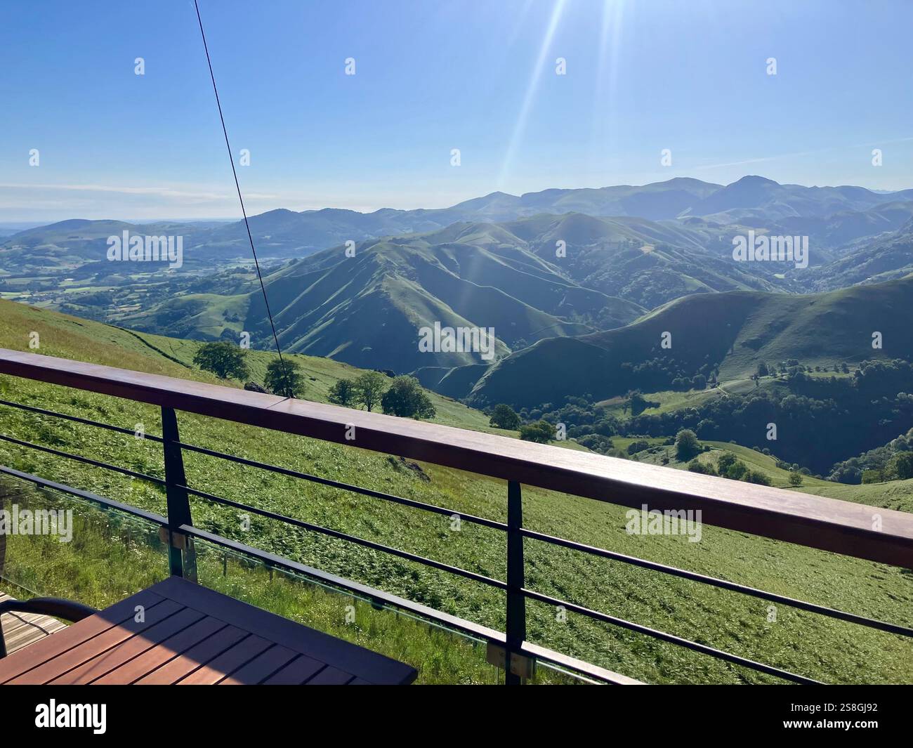 Views of the French Pyrenees from Refuge Orisson, a popular resting place and overnight stop on the first stage of the Camino Francés - Smartphone Captured Stock Image