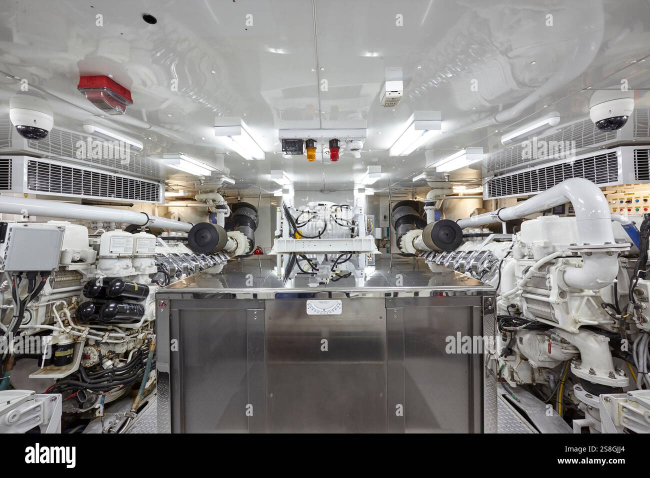 Modern Motoryacht Engine Room with Advanced Machinery and Clean Design Stock Photo