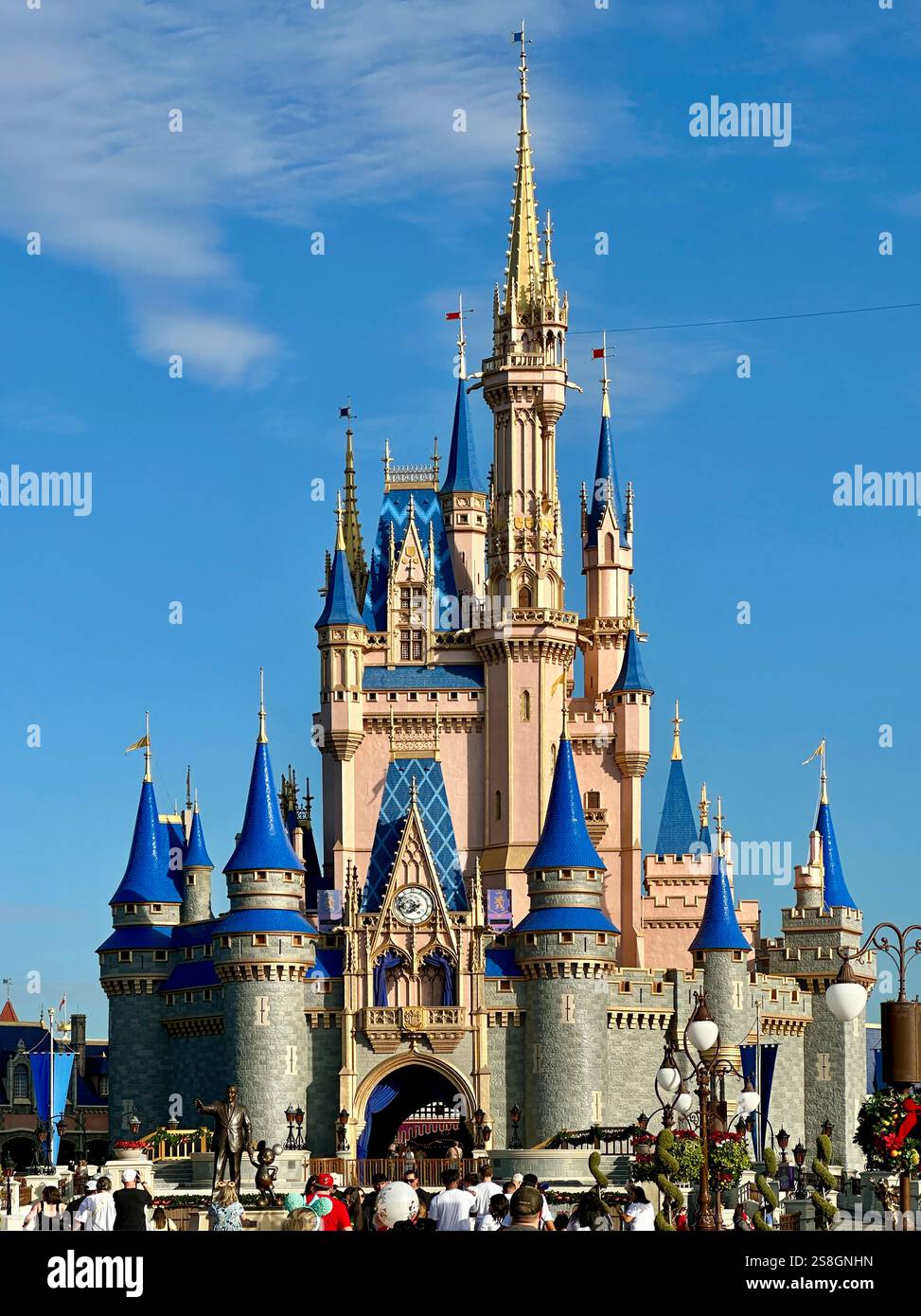 Orlando, United States of America - December 1st, 2023 ; Cinderella's castle at Disney World's Magic Kingdom in Florida, USA. Walt Disney World is an - Smartphone Captured Stock Image