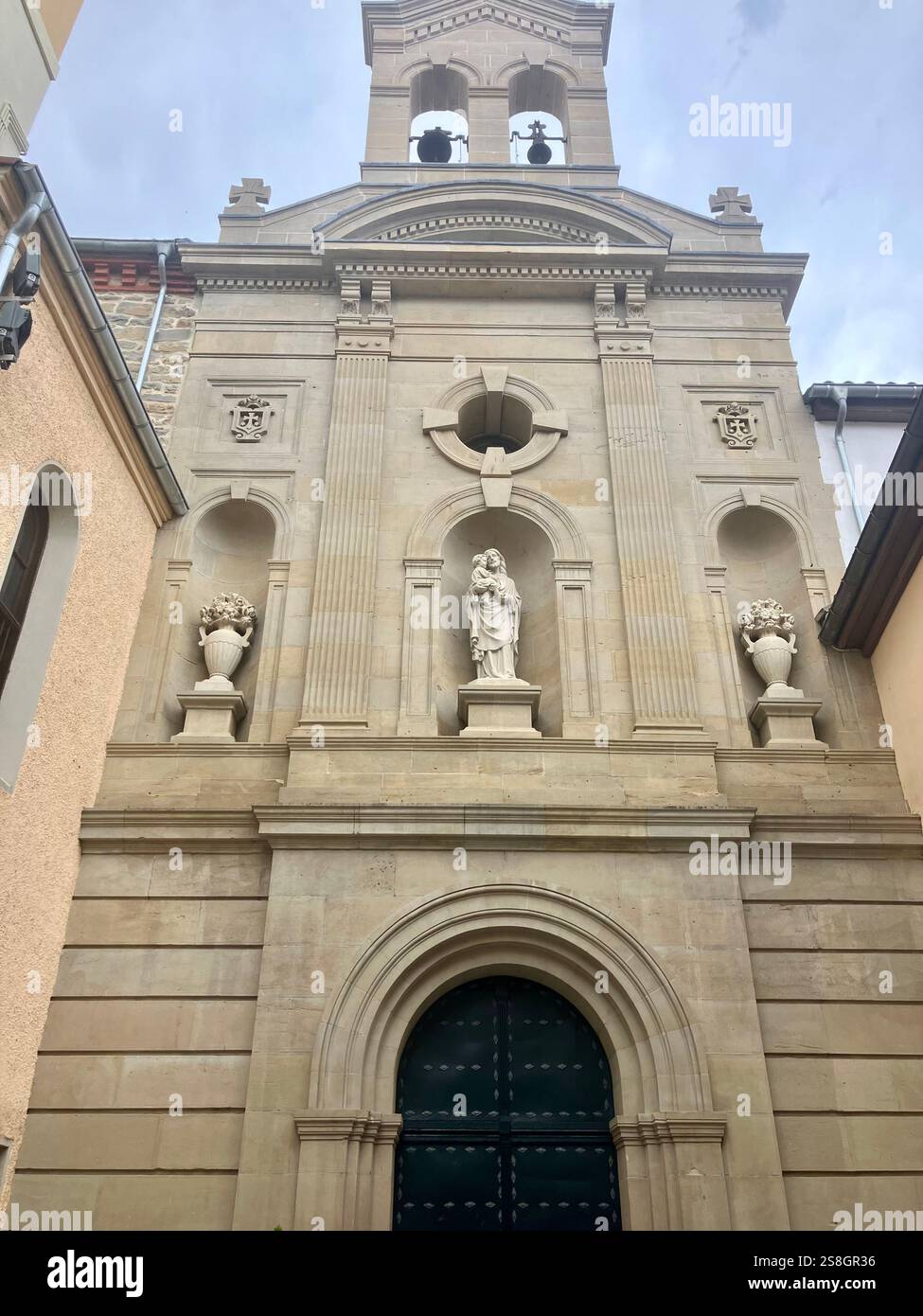 Facade and Bell Tower of the Carmelite Nuns of Saint Joseph Convent, Pamplona, Navarre, Spain - Smartphone Captured Stock Image