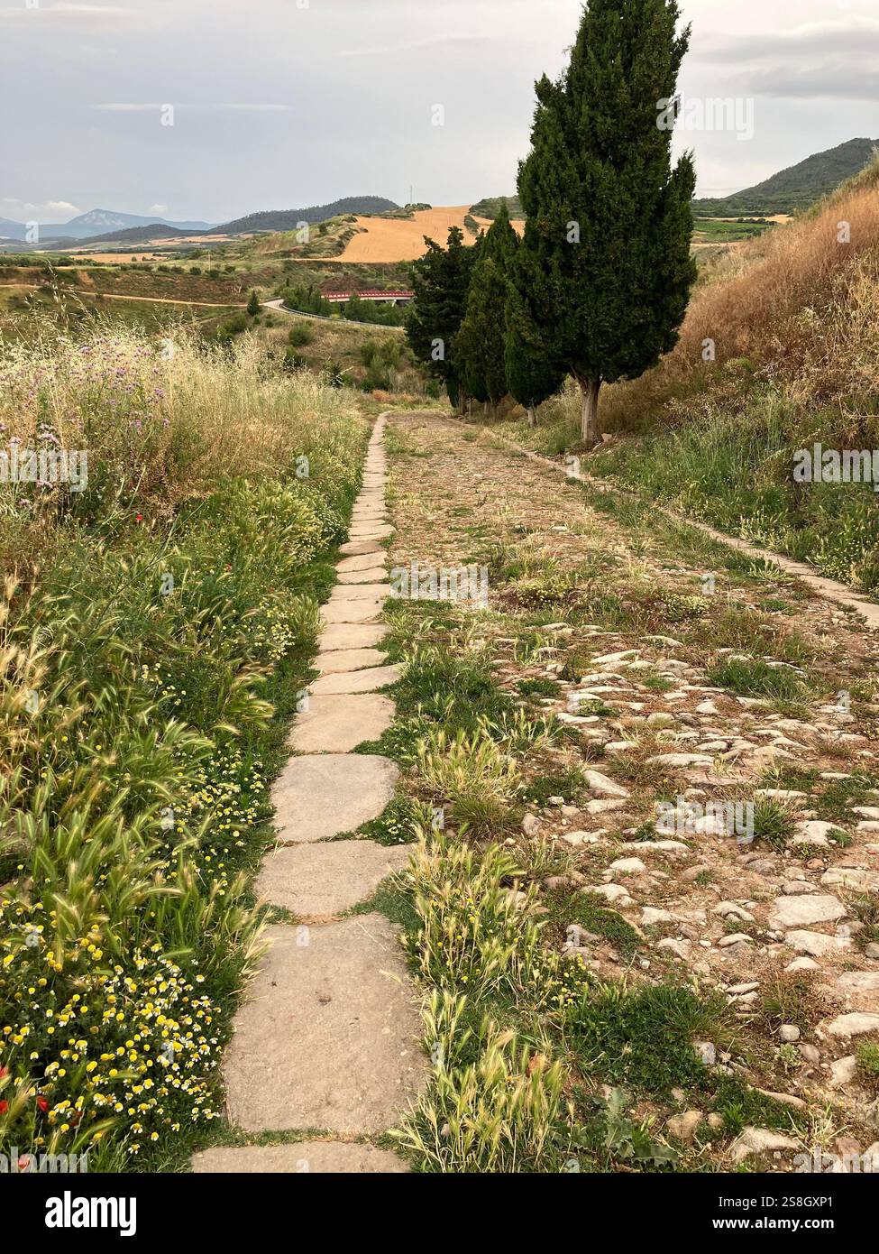 Roman Road, Leaving Cirauqui, (Zirauki) Navarre, Spain - Smartphone Captured Stock Image