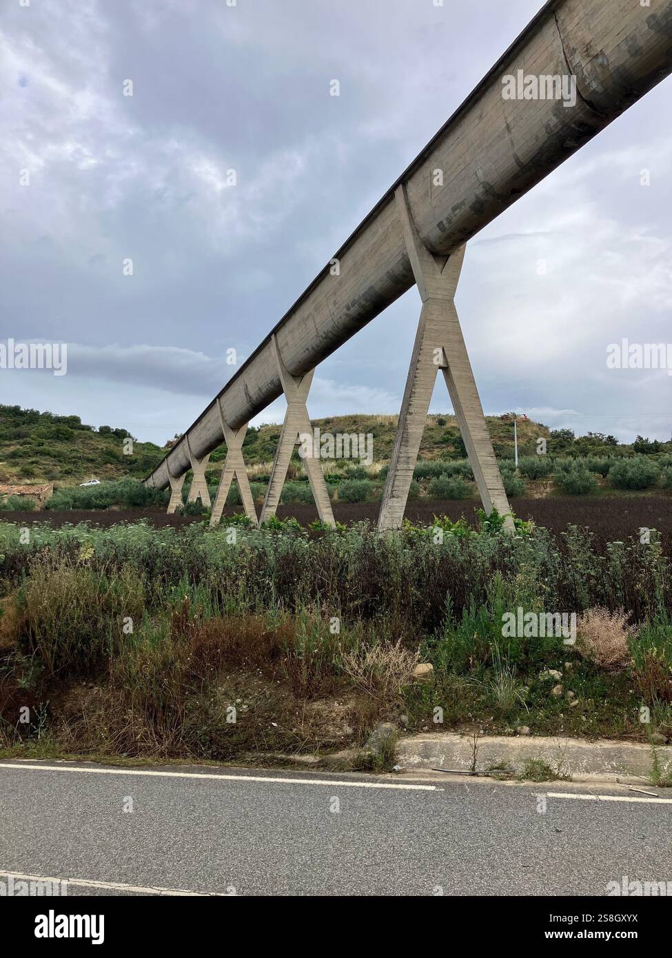 Aquaduct,  Canal de Alloz High Above the Road Near Lorca on the Camino Francés in Navarre, Spain - Smartphone Captured Stock Image