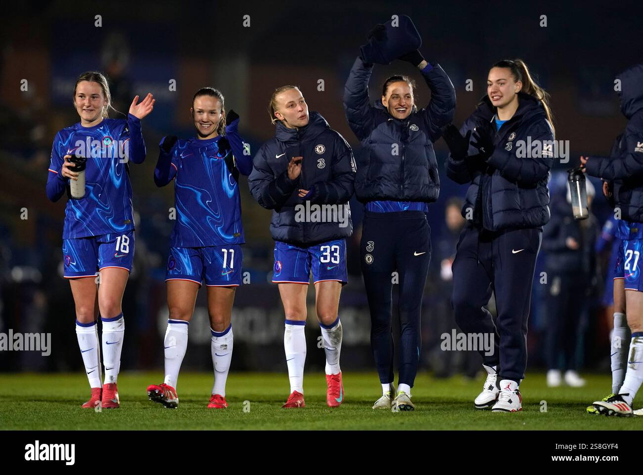 Chelsea players applauds the away fans after the final whistle in the