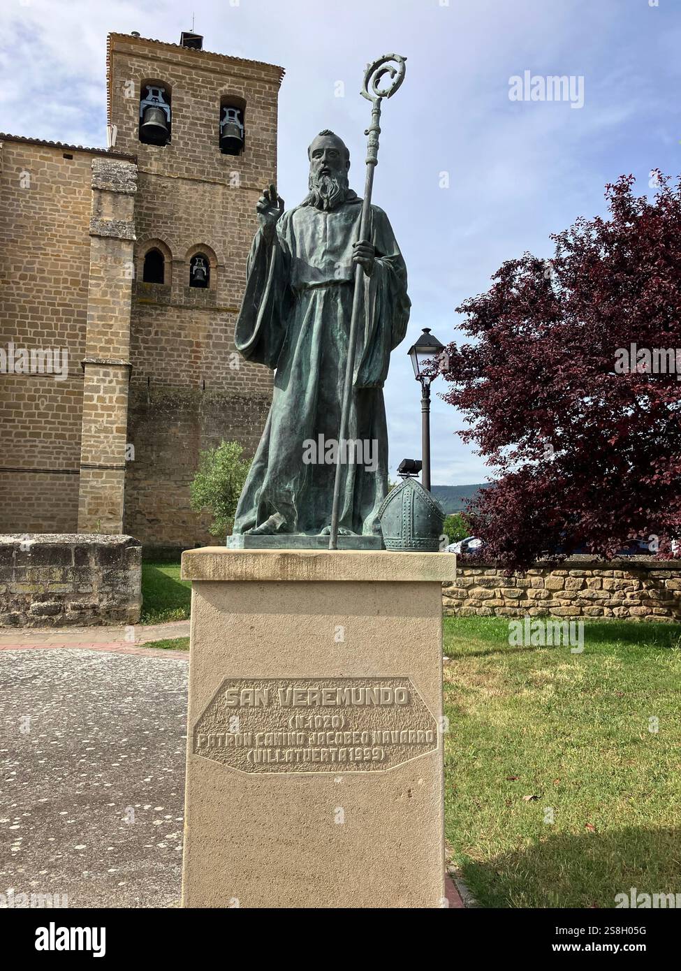 Statue of San Veremundo o Bermudo, Church of the Assumption, Villatuerta, Navarre, Spain - Smartphone Captured Stock Image
