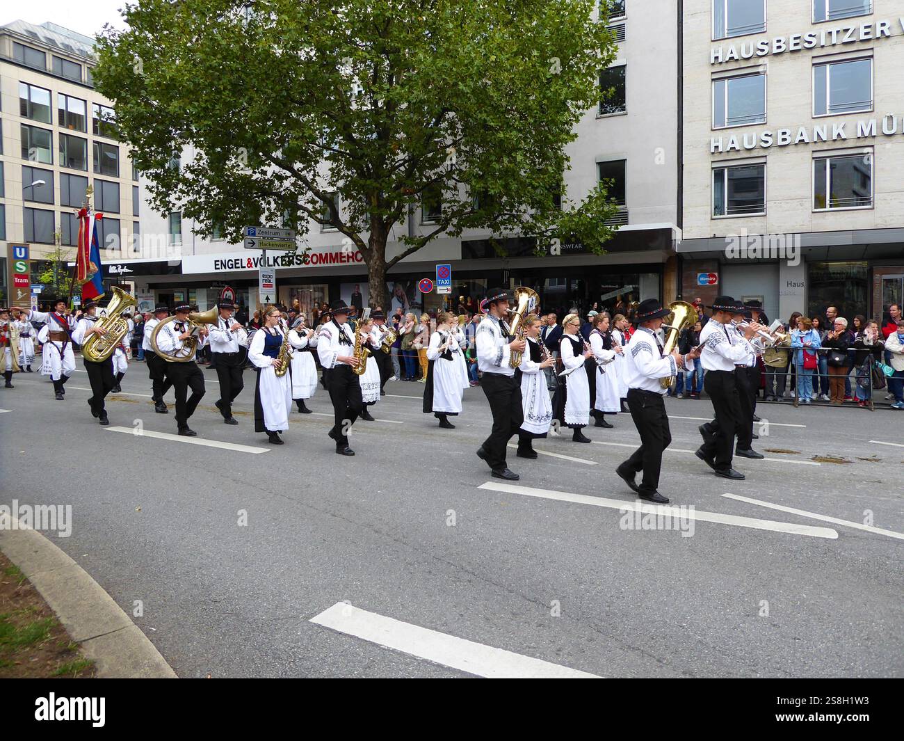 a traditional procession during the Bavarian Oktoberfest in Munich with ...