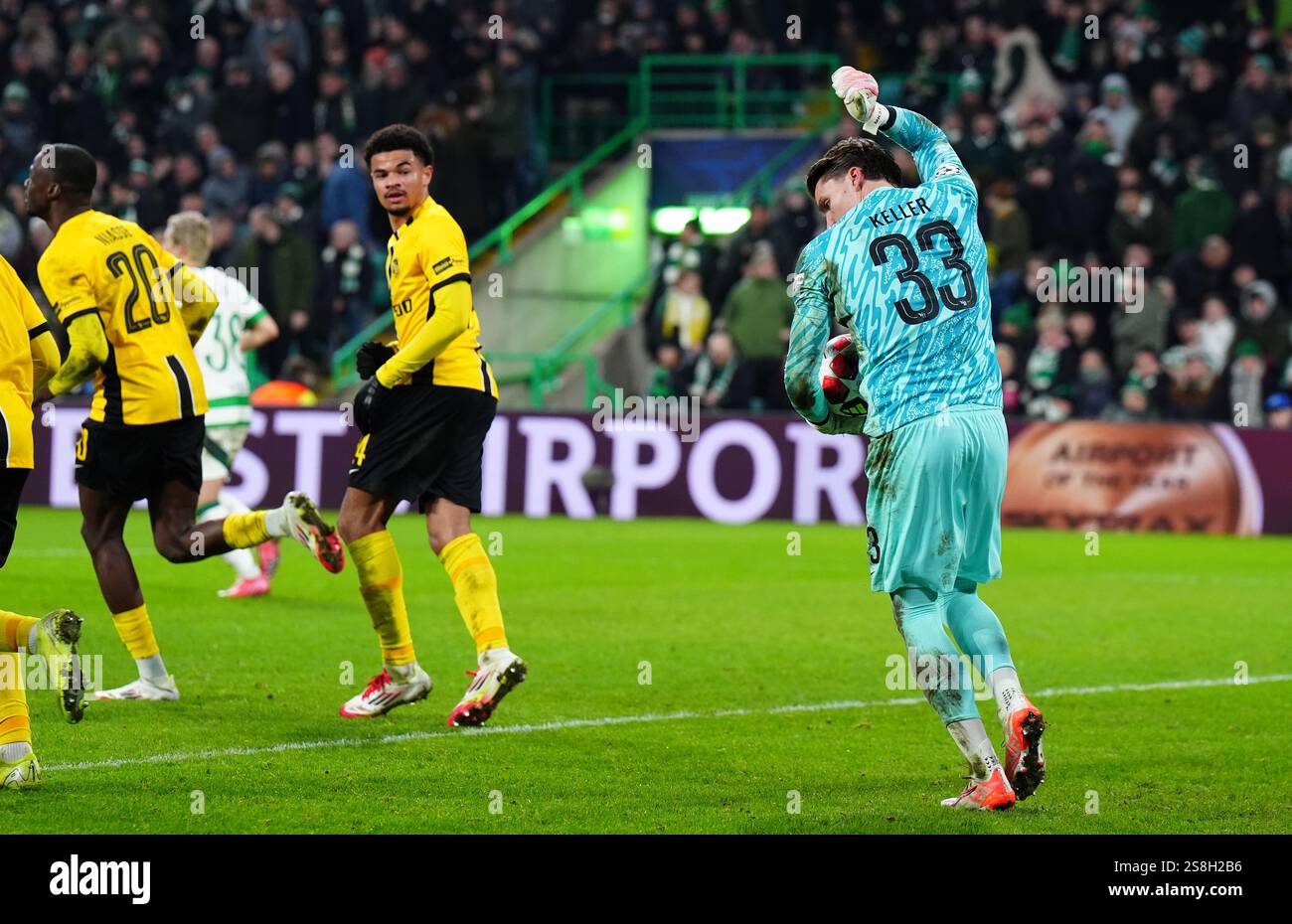 Young Boys goalkeeper Marvin Keller celebrates after saving a penalty