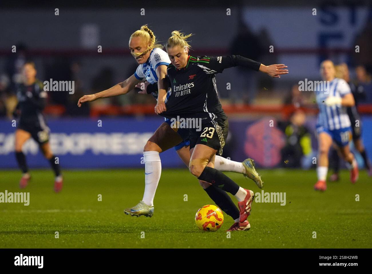 Arsenal's Alessia Russo (right) and Brighton and Hove Albion's Maria