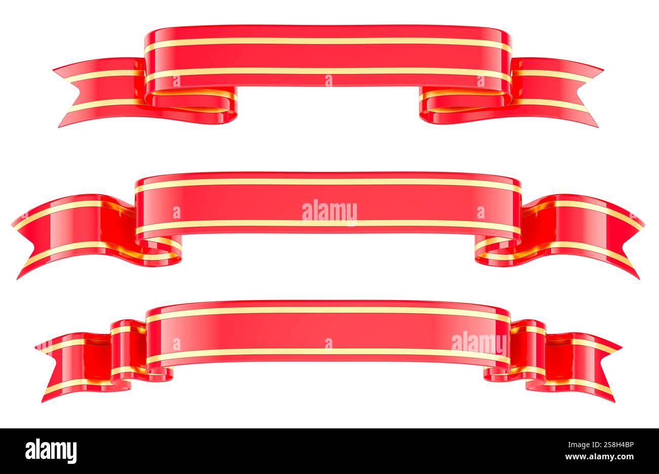 Red ribbon banners set, 3D rendering isolated on white background Stock ...